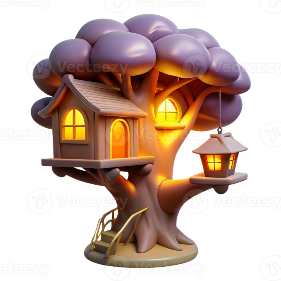 serene minimalist Enchanted Treehouse 3D Render original png