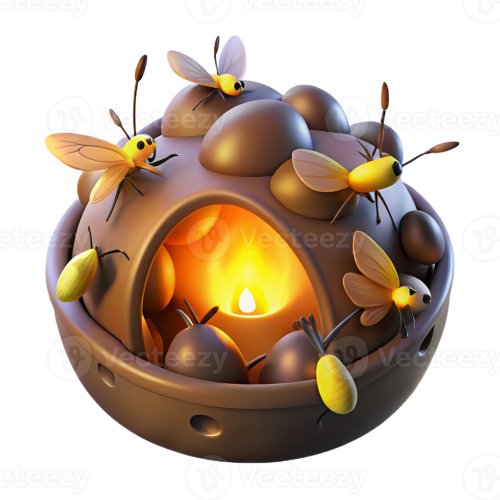 dramatic rustic 3D Illustration Fireflies Gathering Around a Glowing Lamp original png