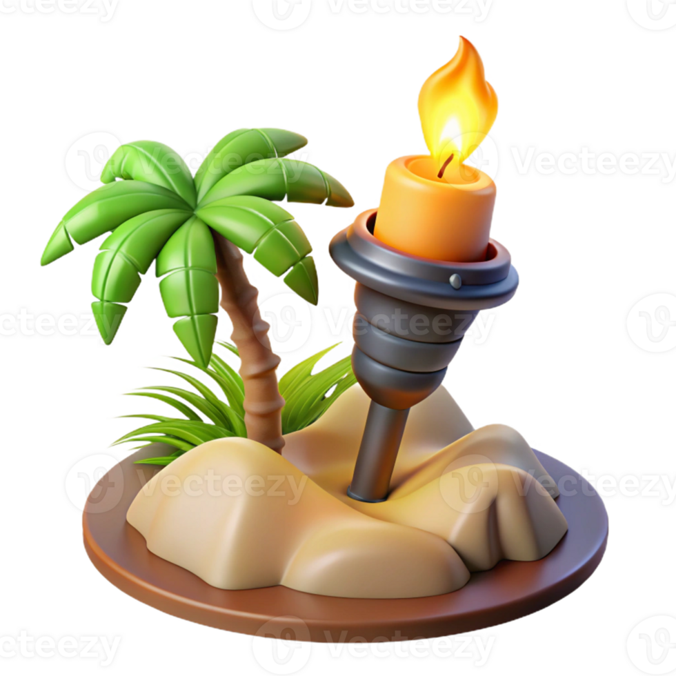 stunning abstract 3D Render Tropical Island Torch Illustration detailed png