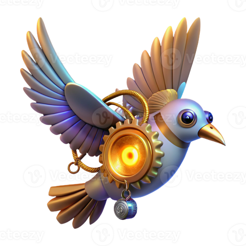 extraordinary minimalist Steampunk Bird 3D Render high resolution png