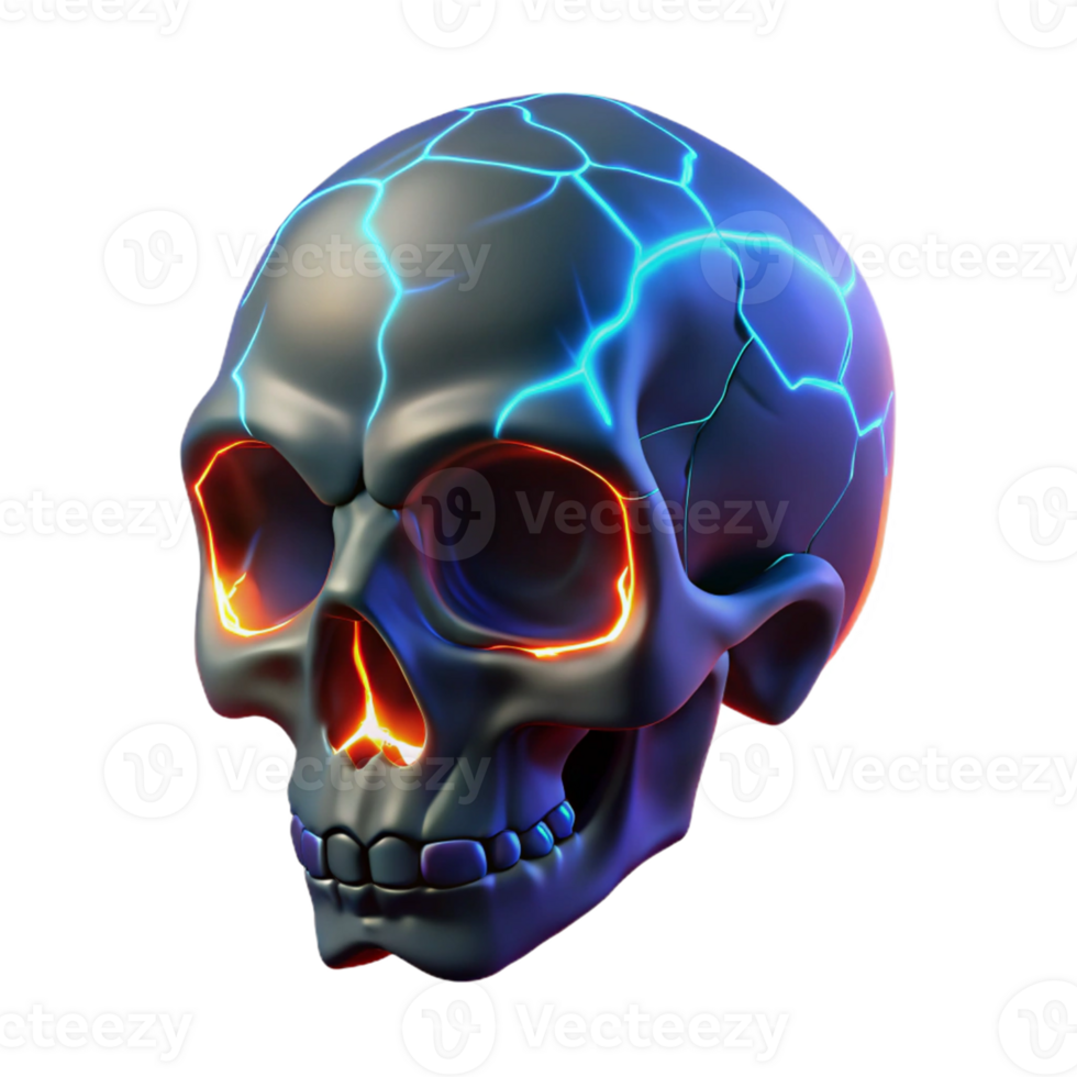 dramatic rustic Neon Skull 3D Render premium png