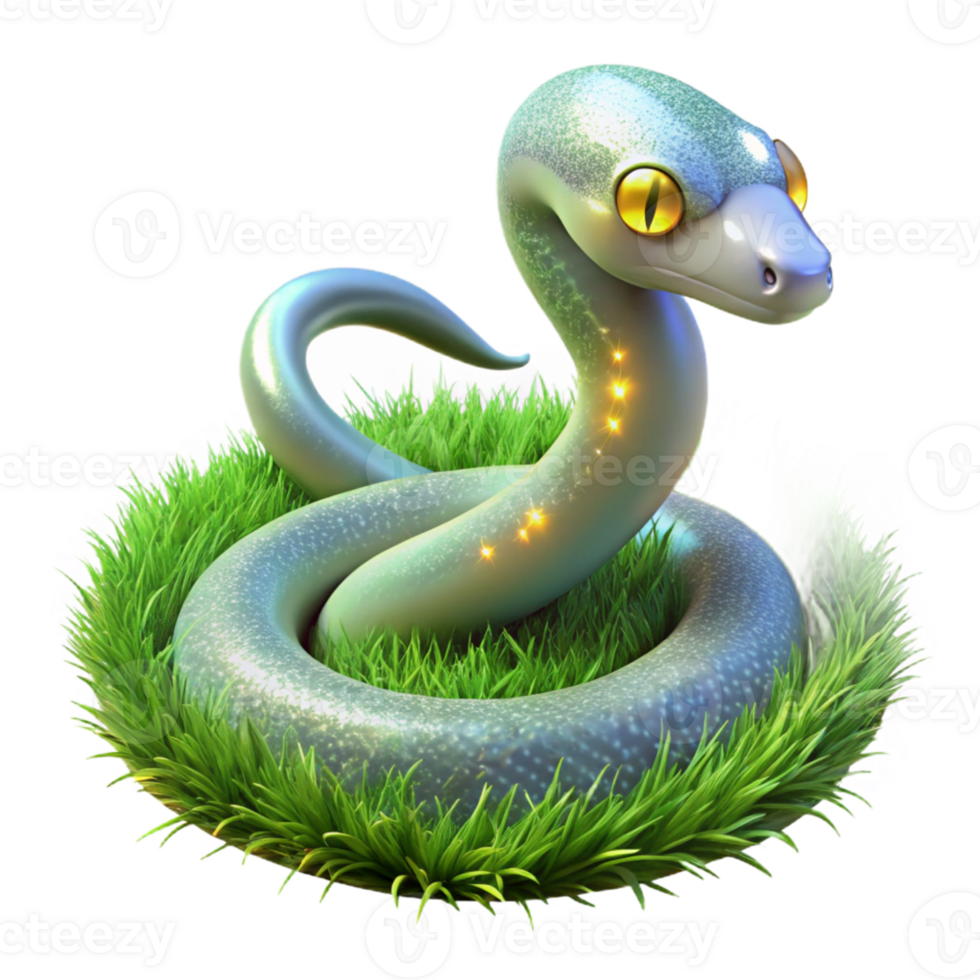 serene vintage 3D Render of a Sparkling Green Snake in Grass 4K png