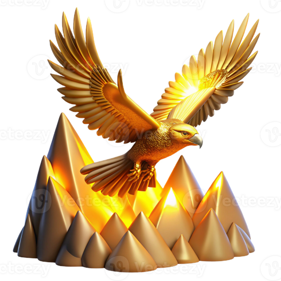 serene rustic Golden Eagle 3D Illustration Soaring Above Peaks professional png