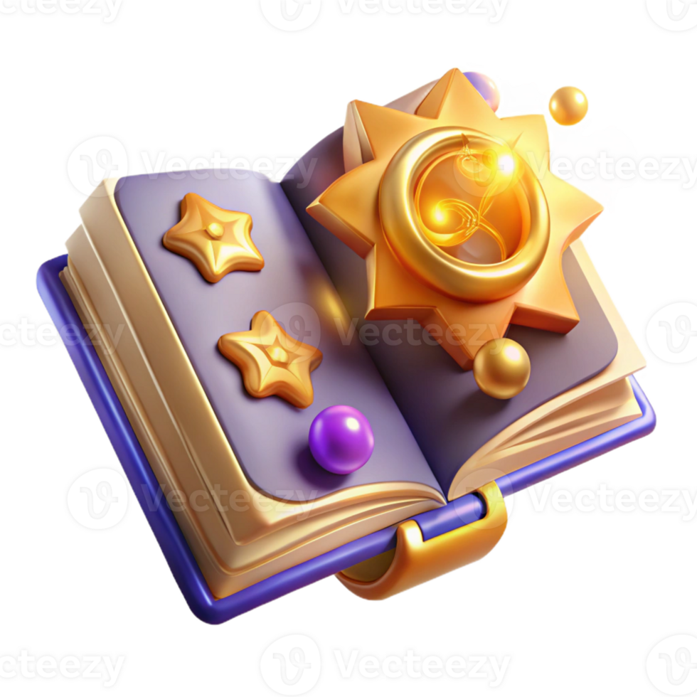 magnificent traditional 3D Golden Star Book Illustration high resolution png
