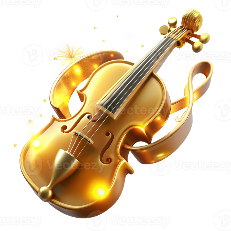 serene rustic Golden Violin 3D Illustration authentic png