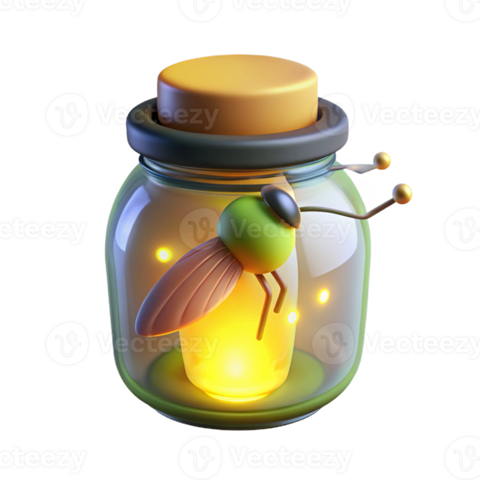 beautiful abstract 3D Render Firefly in Jar high quality png