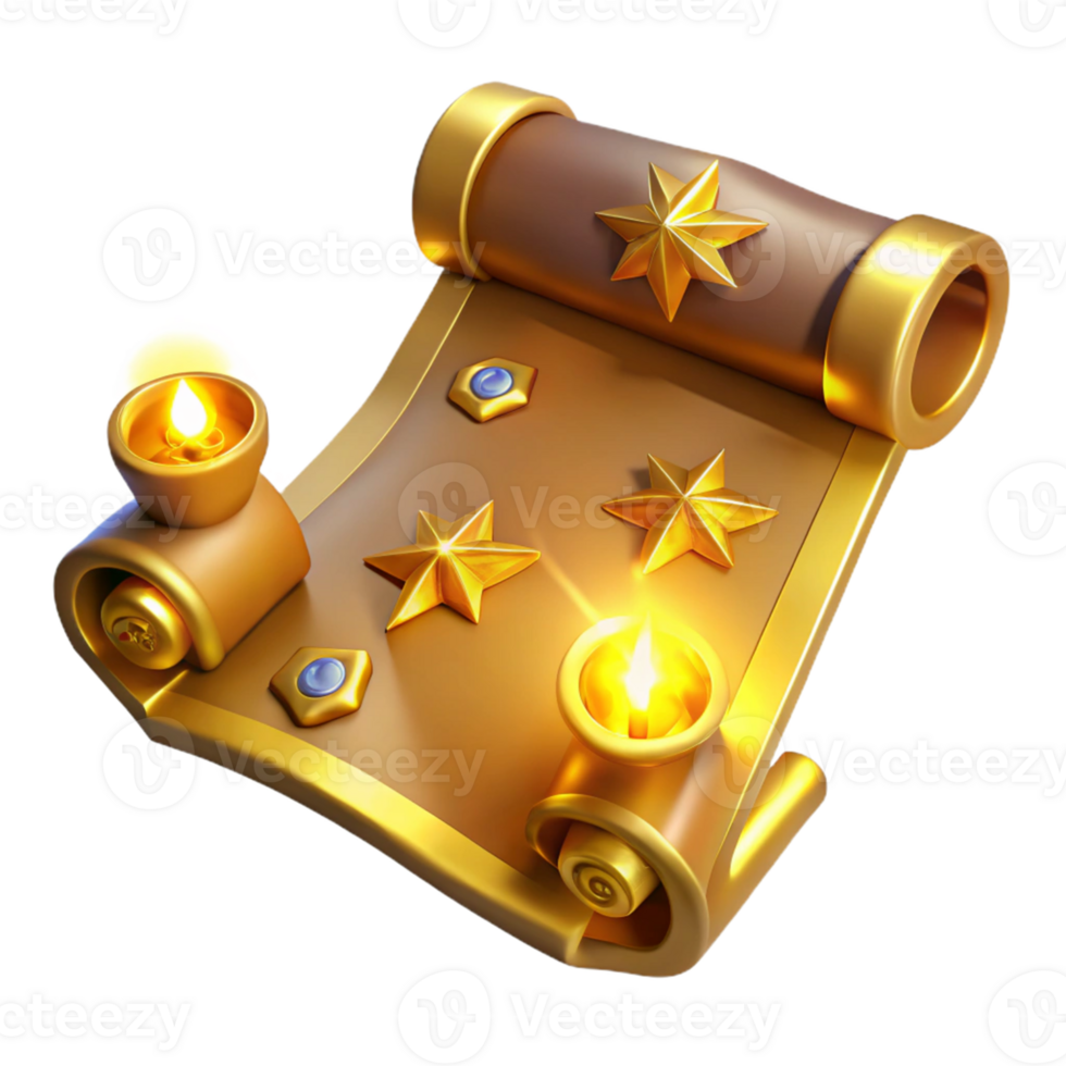 extraordinary rustic Golden Scroll 3D Render high resolution png