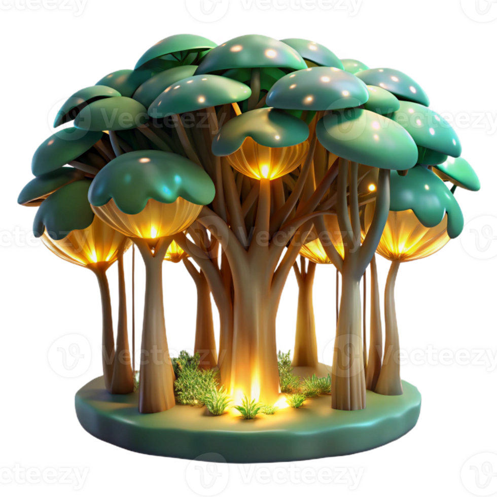 serene abstract Glowing Mushroom Forest 3D Render genuine png