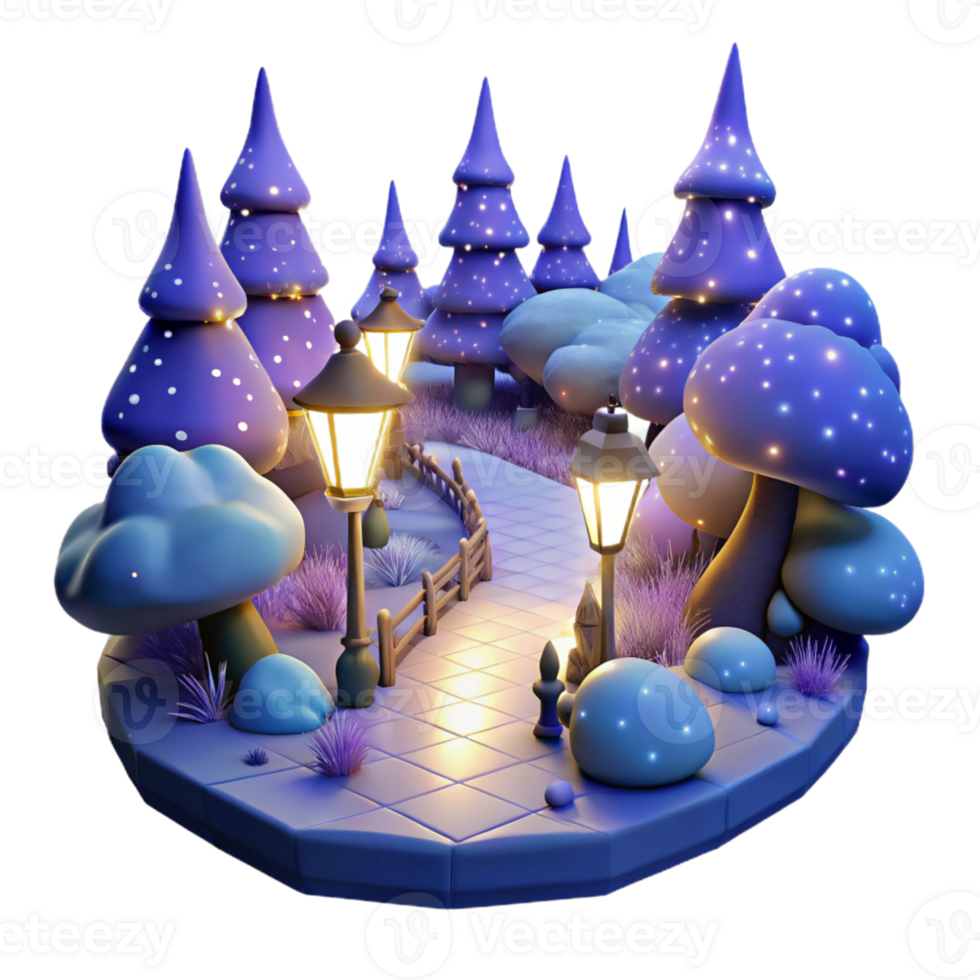 dramatic vintage Enchanted Night Park 3D Render high quality png