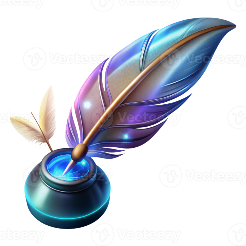 vibrant classic 3D Illustration Quill Pen Inkwell 4K png