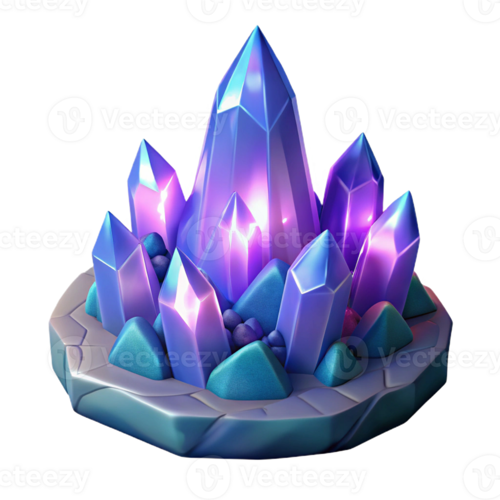 wonderful modern Glowing Crystal Cluster 3D Render high quality png