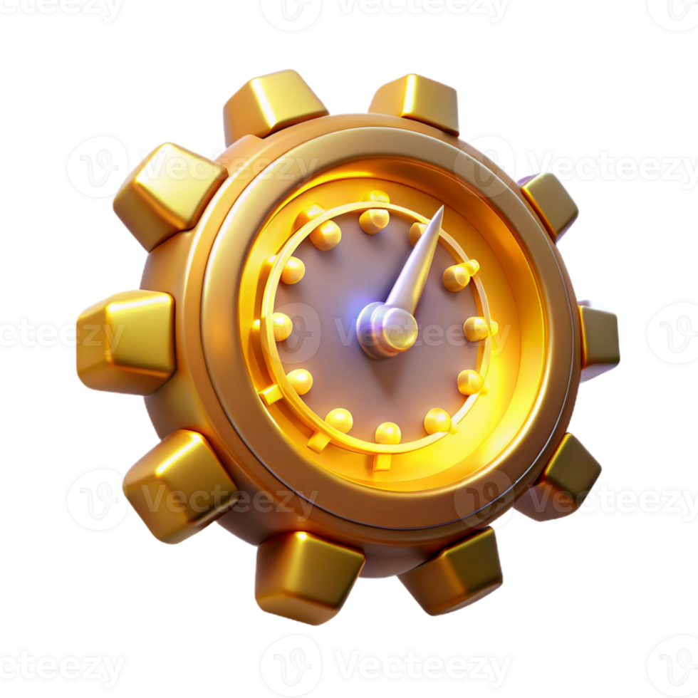 wonderful minimalist Golden Gear Clock 3D Render exclusive png