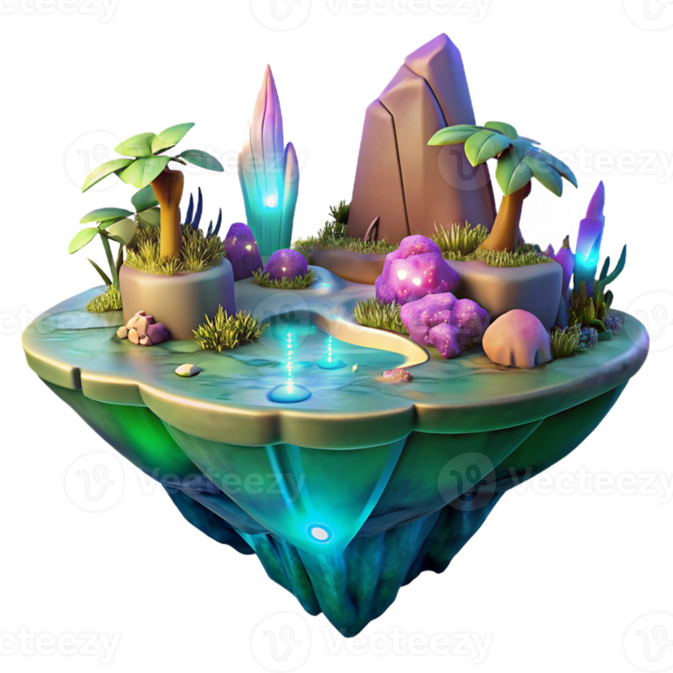 serene modern Fantasy Island 3D Render high resolution png
