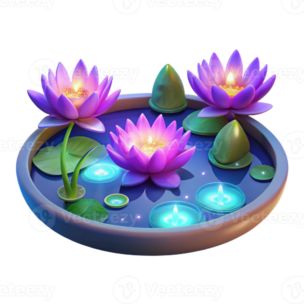stunning contemporary 3D Render Lotus Flowers in a Pond authentic png