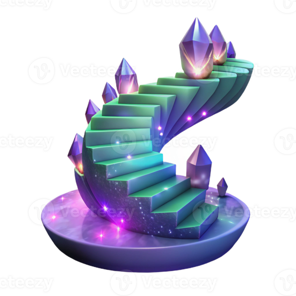impressive classic Spiral Crystal Staircase 3D Render detailed png