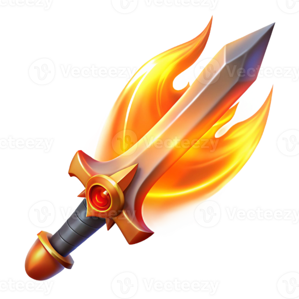 vibrant rustic Fiery Sword Illustration A Blazing Weapon Design premium png
