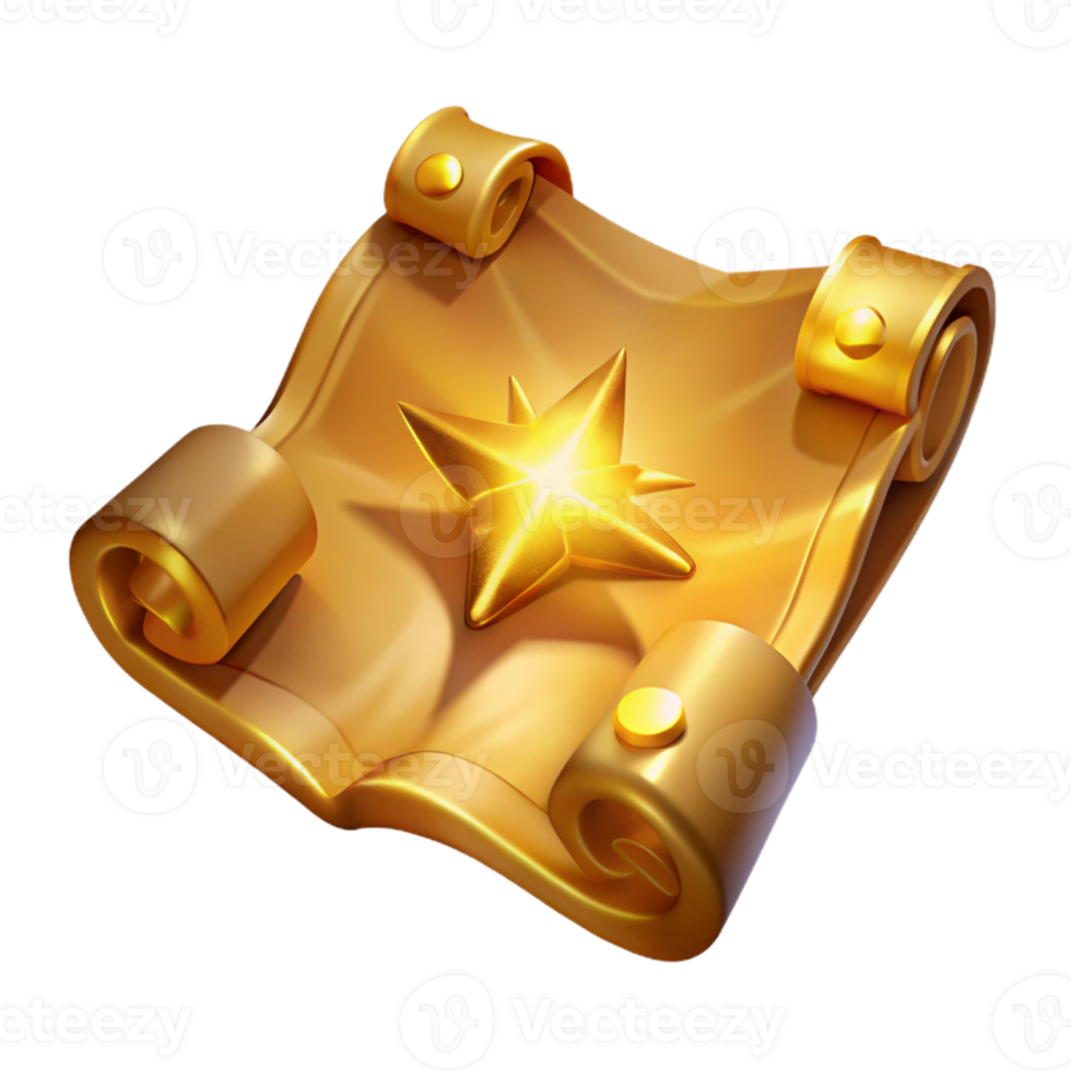 vibrant classic Golden Scroll 3D Illustration exclusive png