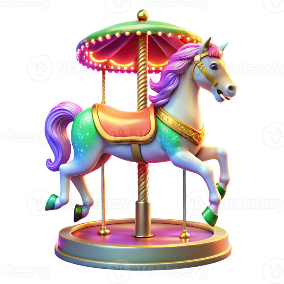 serene classic Whimsical Carousel Unicorn 3D Render high resolution png