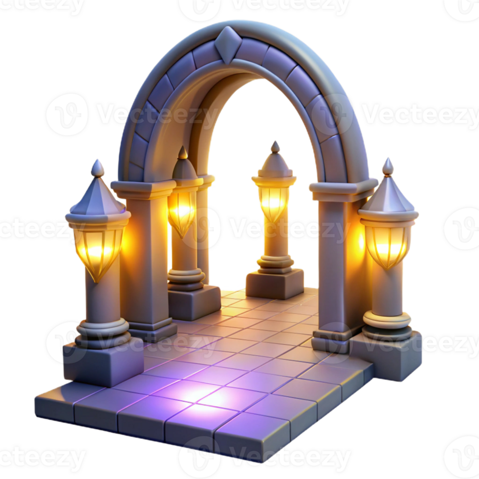serene creative 3D Render Archway with Illuminated Pillars detailed png