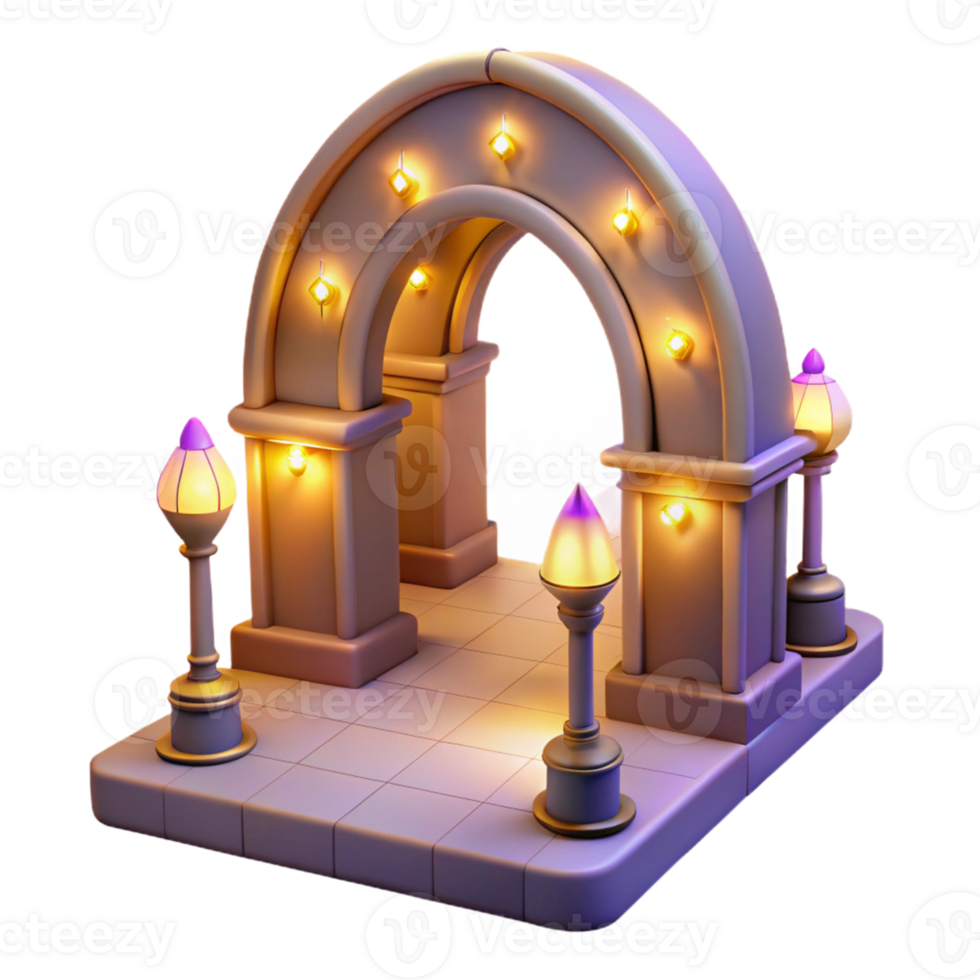 extraordinary traditional 3D Render Lit Archway Fantasy Gateway high resolution png
