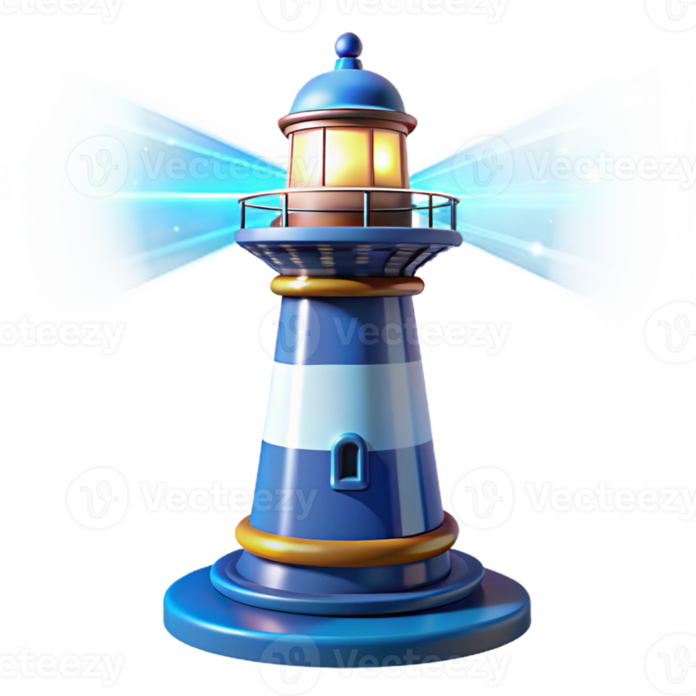 magnificent traditional Lighthouse 3D Illustration Guiding Light Beams genuine png