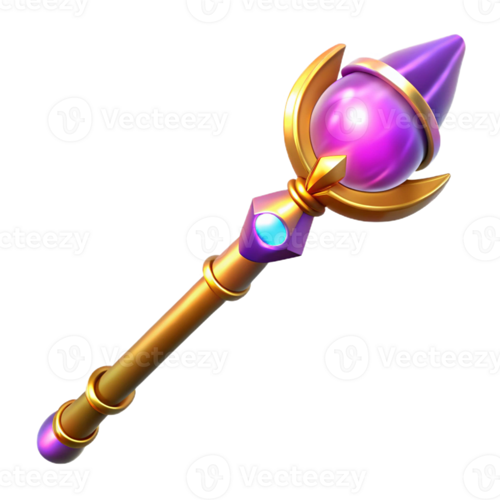 wonderful abstract Magical 3D Render of a Golden Staff detailed png