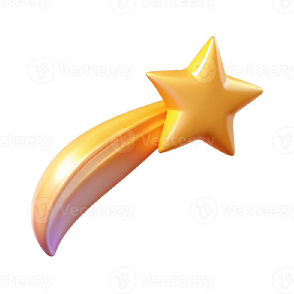 impressive traditional Golden Shooting Star 3D Render detailed png