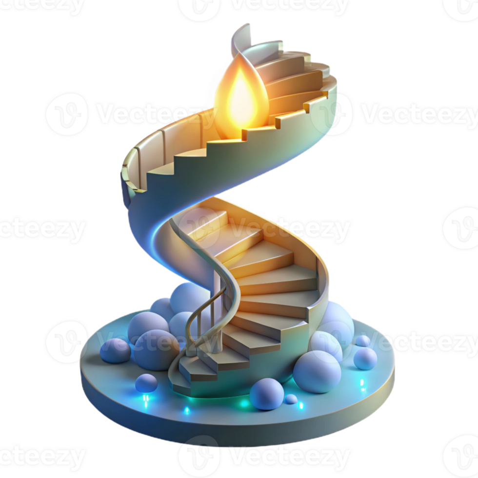 beautiful classic 3D Render Spiral Staircase with Flame Illustration original png
