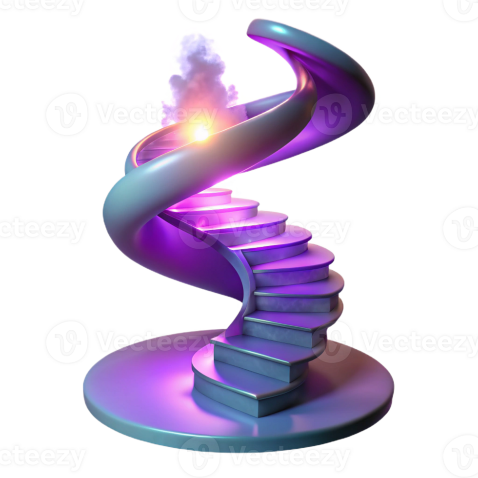 dramatic minimalist 3D Illustration Purple Spiral Staircase to Cloud high resolution png