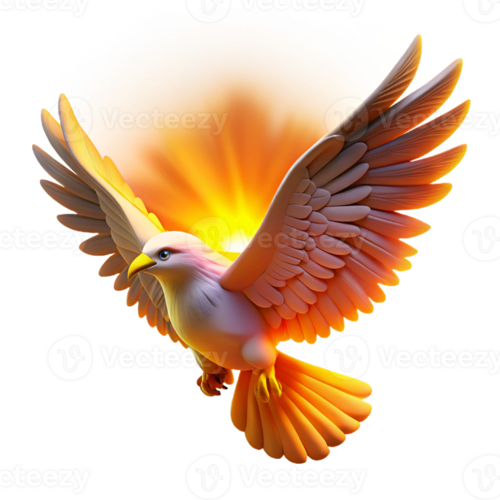 dramatic creative 3D Illustration Golden Dove Wings Sunburst authentic png