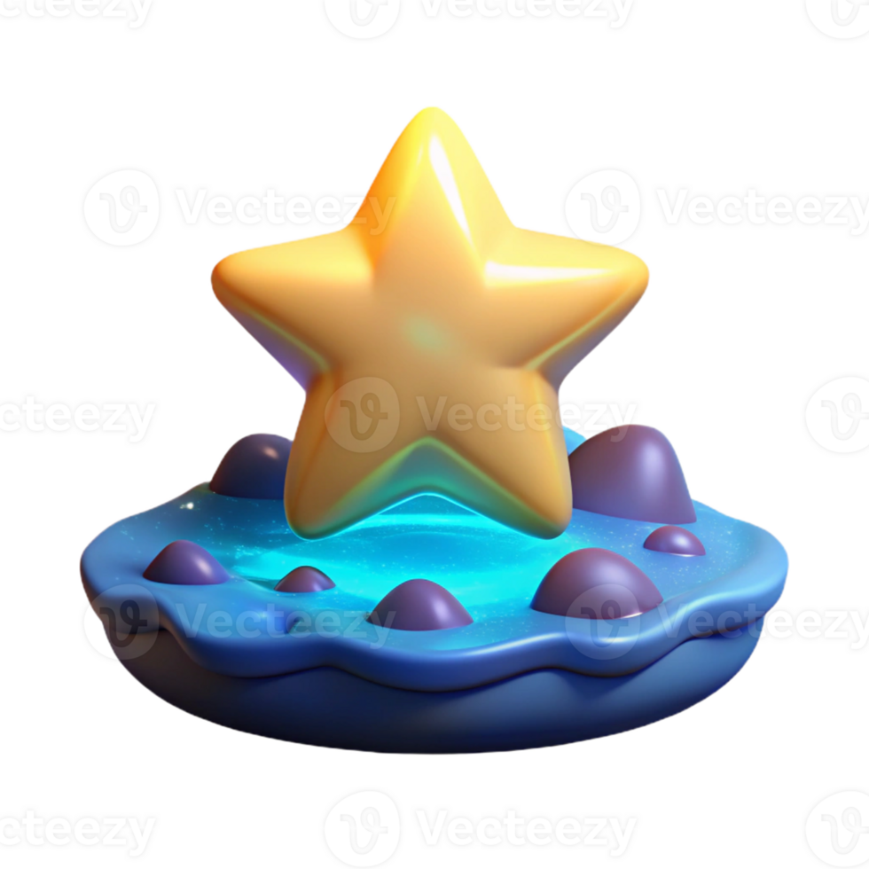 serene abstract 3D Render Yellow Star on Blue Liquid high resolution png