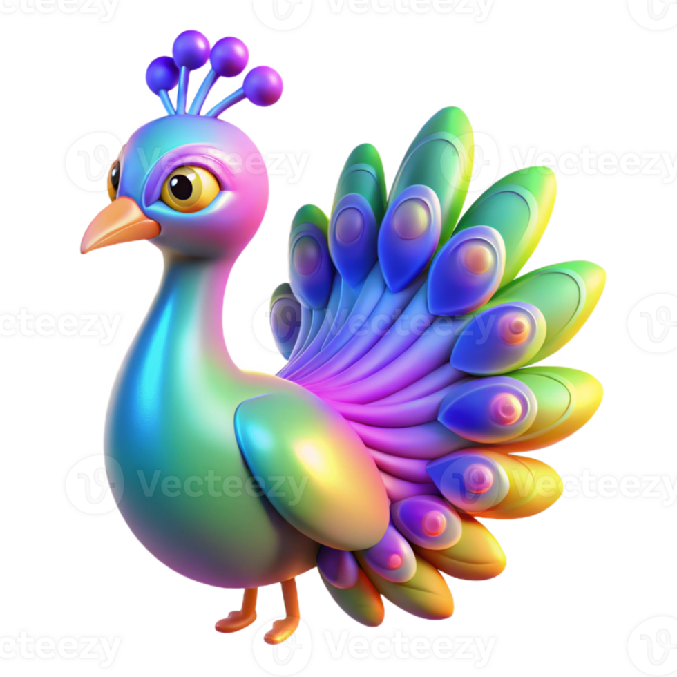 serene creative Rainbow Peacock 3D Illustration high quality png