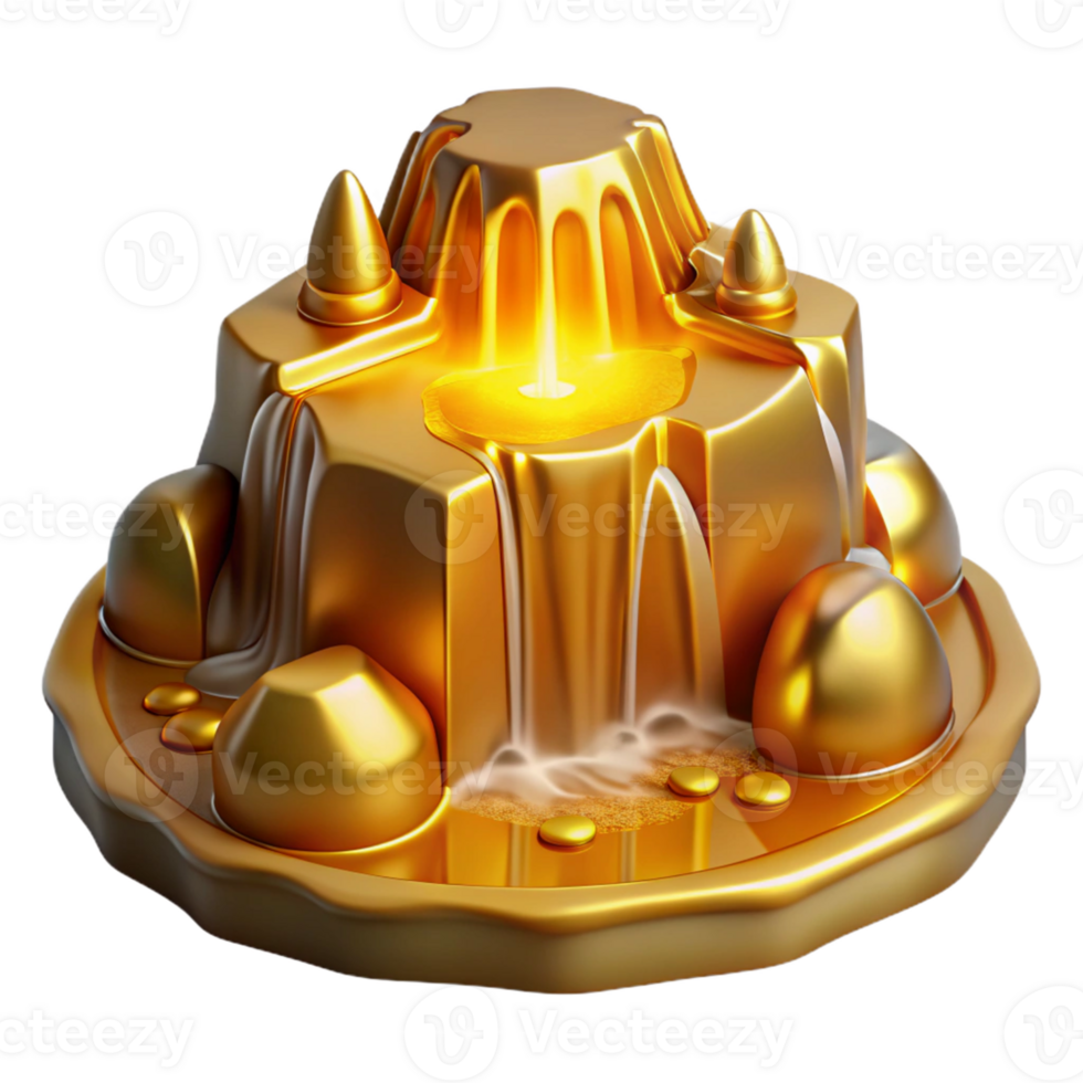 serene creative Golden Volcanic Fountain 3D Render detailed png
