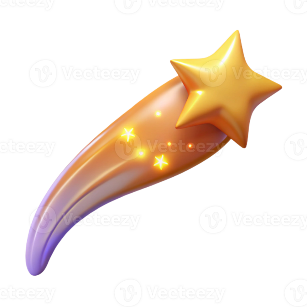 elegant artistic 3D Render Golden Star Shooting Star premium png