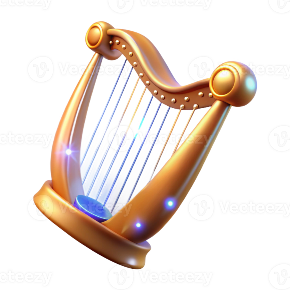 wonderful abstract Golden Harp 3D Render premium png