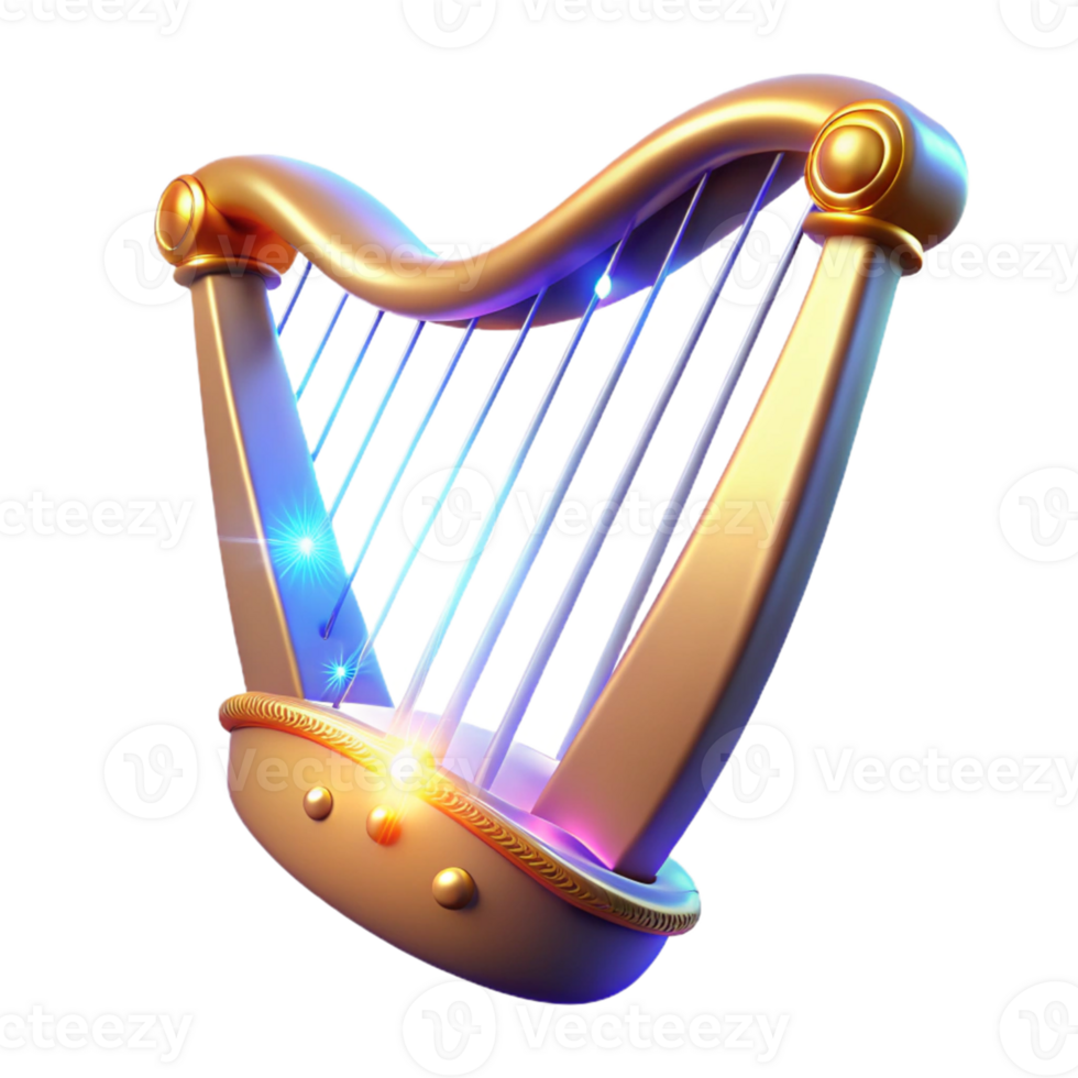 magnificent artistic Golden Harp 3D Render authentic png