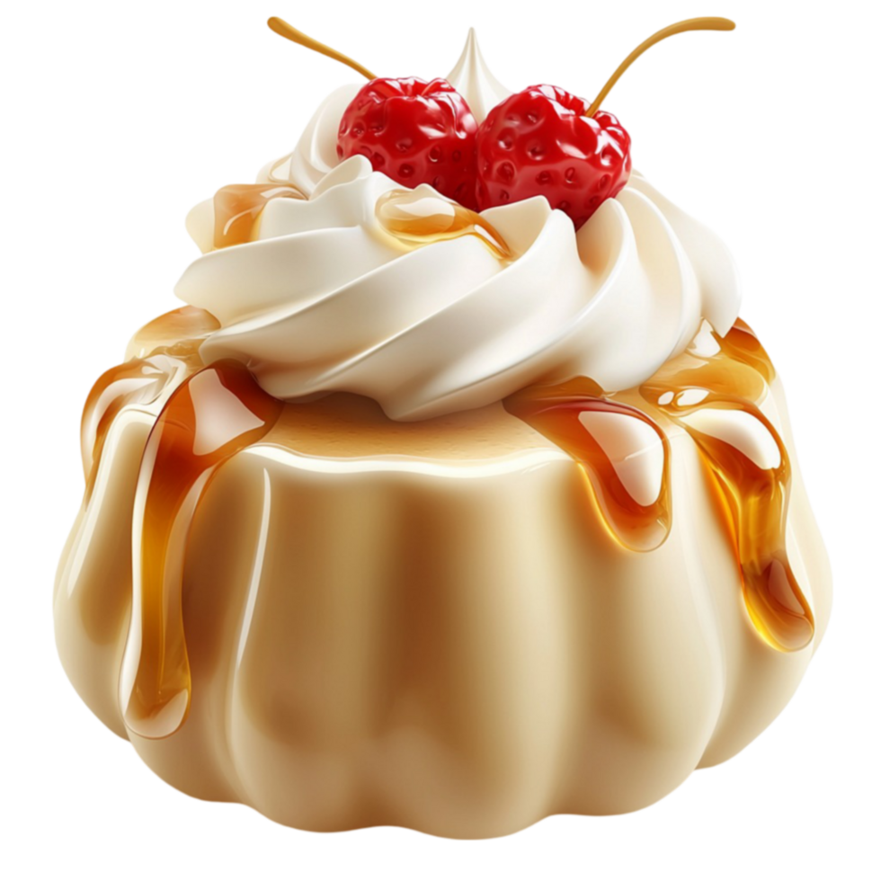 Creamy dessert with a cherry on top symbolizing sweetness indulgence and gourmet treats png