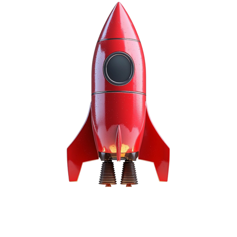 Red rocket with a sleek body symbolizing space exploration innovation and futuristic travel png