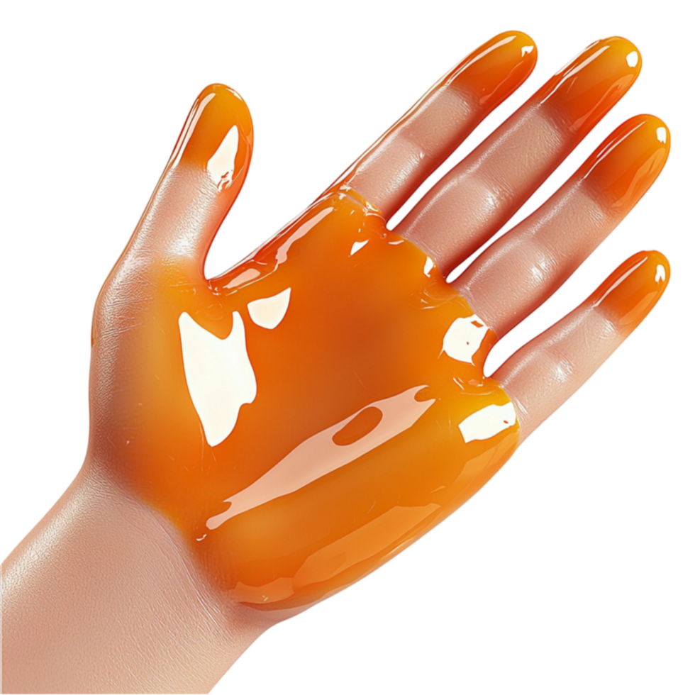 Hand covered in golden symbolizing luxury skincare andistic expression png