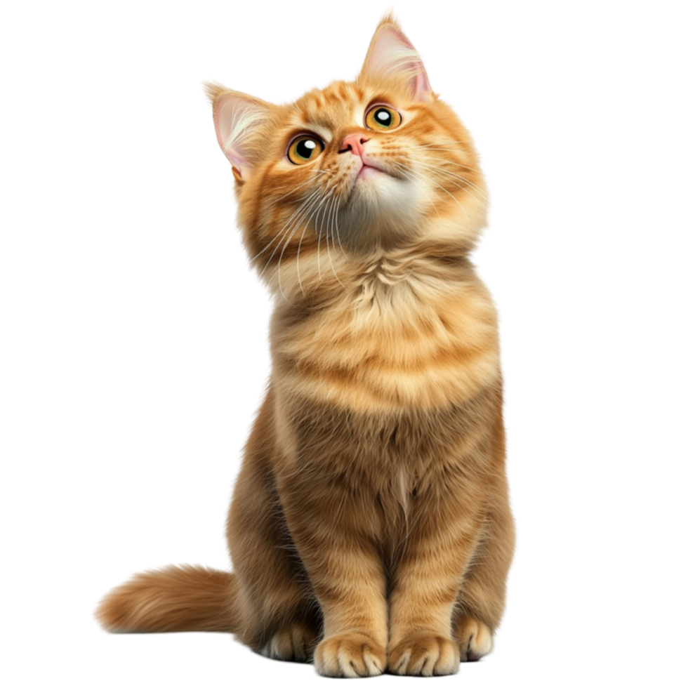Fluffy ginger cat with eyes sitting attentively symbolizing curiosity warmth and adorable pets png
