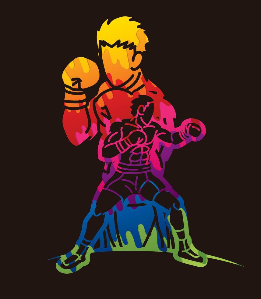 Graffiti Group of Boxer Fighter Boxing Sport Mix Kickboxing Action Muay Thai Cartoon Graphic vector