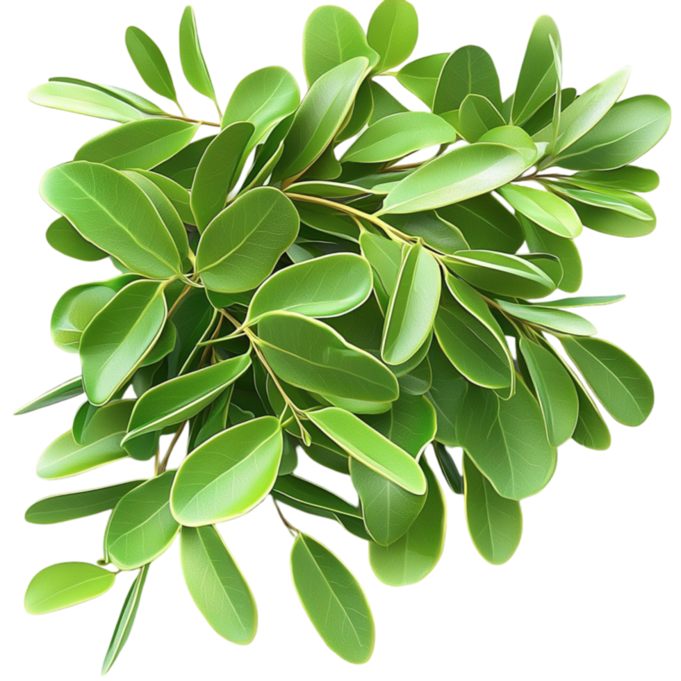 Fresh green moringa leaves with smooth surfaces and clustered growth in a natural pattern png