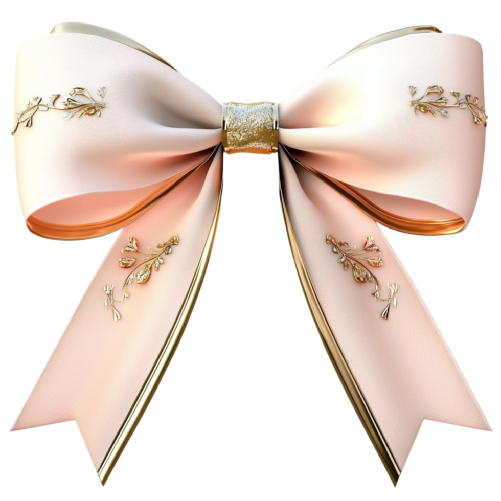 Delicate champagnecolored bow with golden embroidery and a silky smooth texture png
