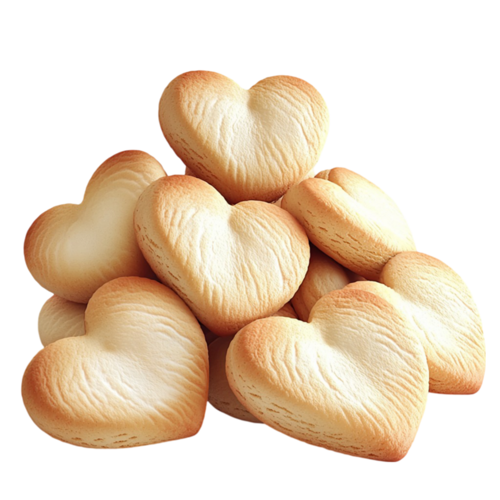 Stack of golden brown heartshaped cookies with a light flaky texture and crisp edges png