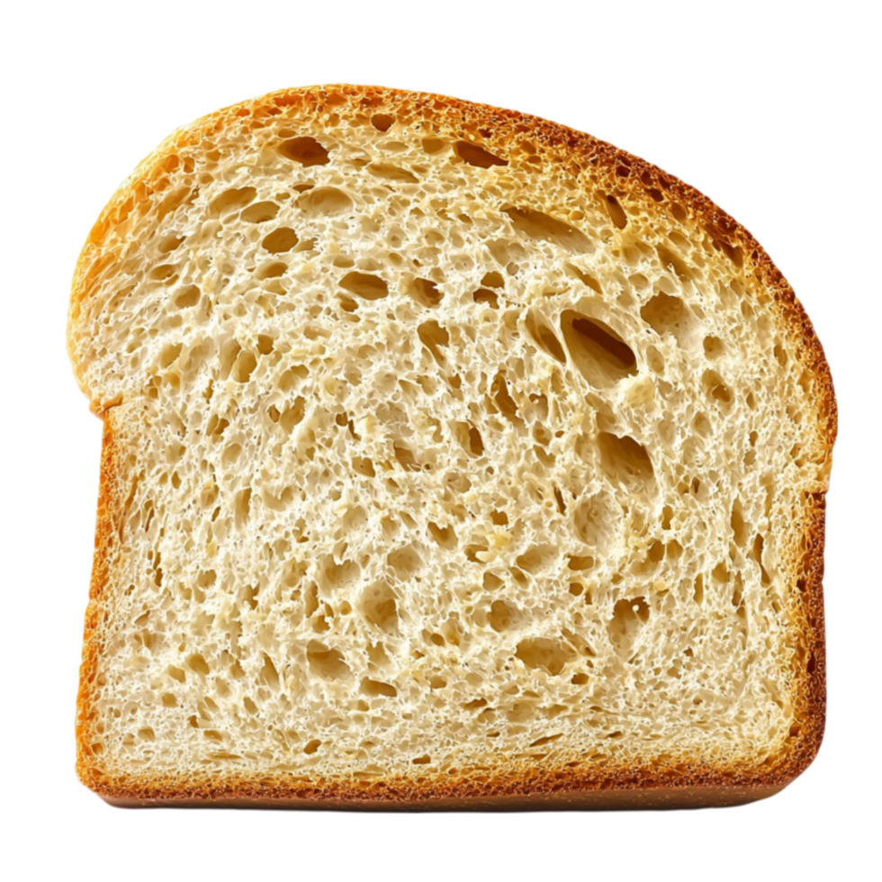 Single slice of soft golden brown bread with a fluffy airy texture and even crumb structure png