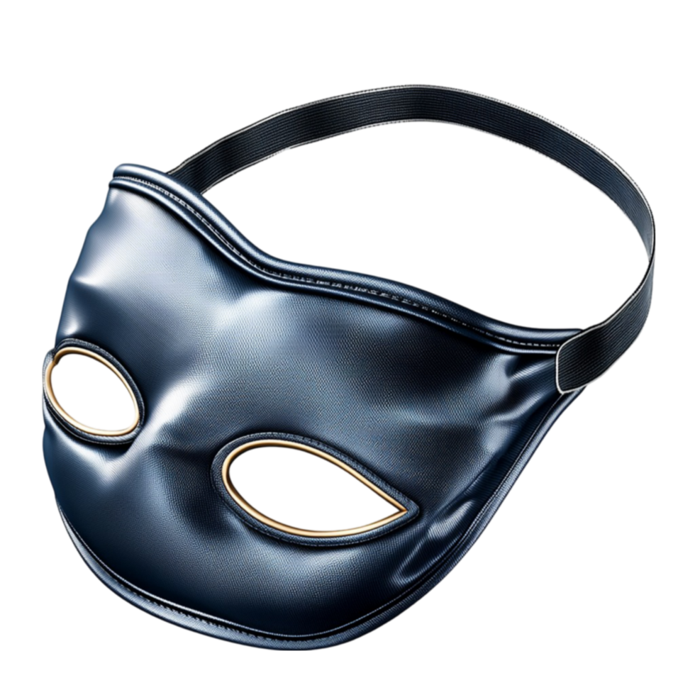 Black leather masquerade mask with a sleek and mysterious design png