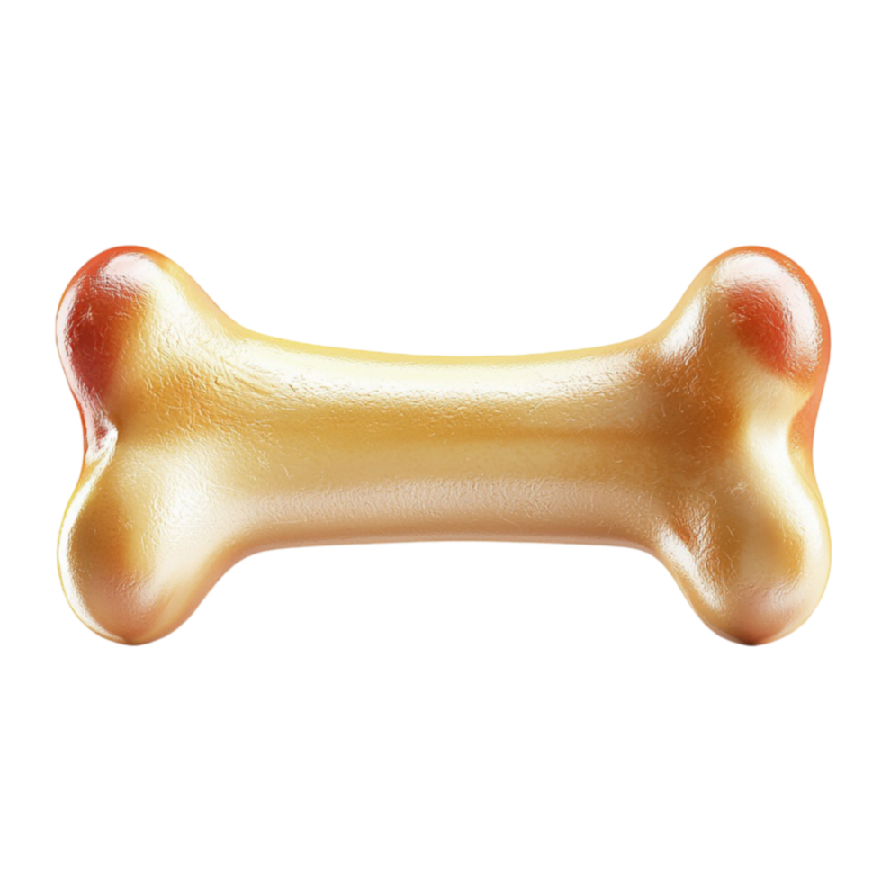 Golden metallic bone with a reflective surface and smooth rounded edges png