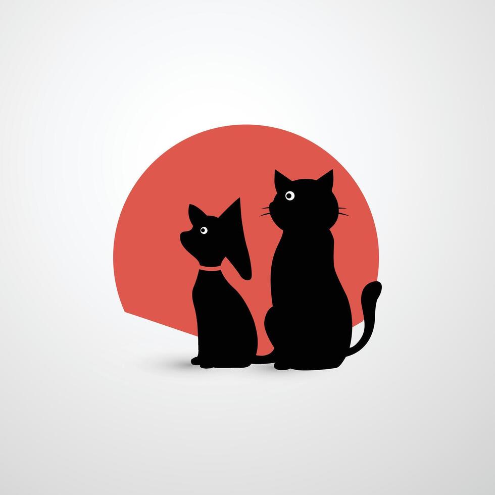Sunset Friends. A Cat and a Dog vector