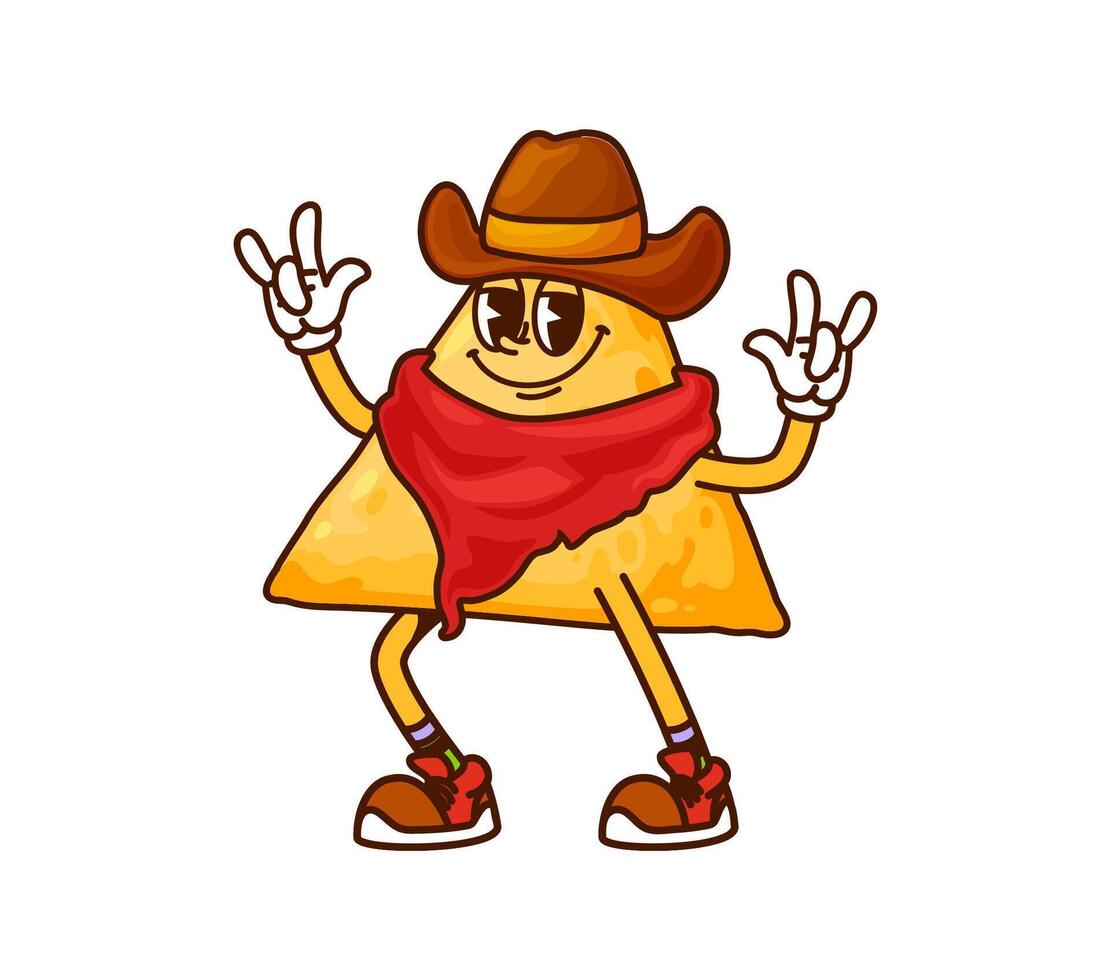Cowboy corn nacho chip cartoon cheerful character vector
