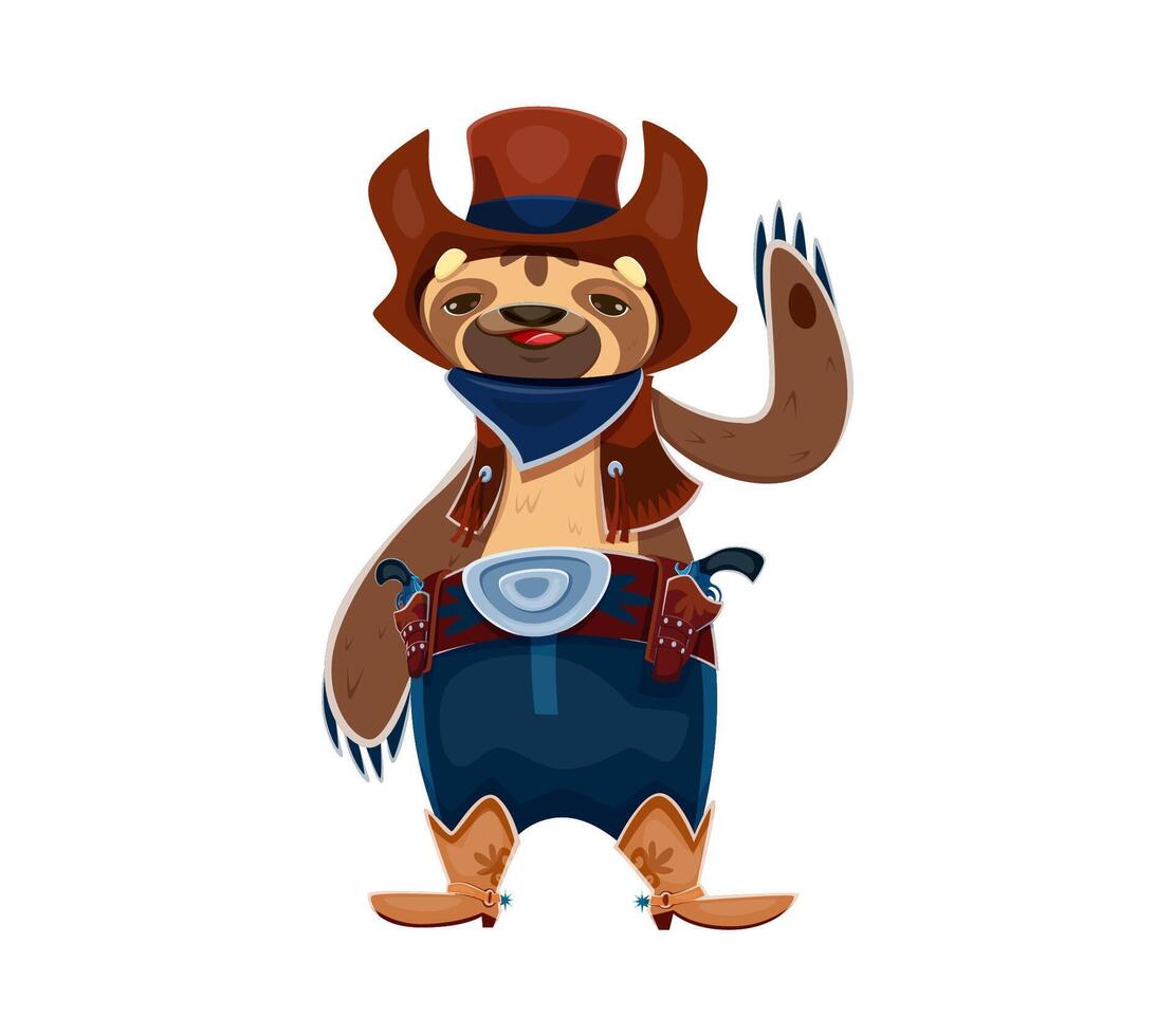 Cartoon sloth wild west animal cowboy character vector